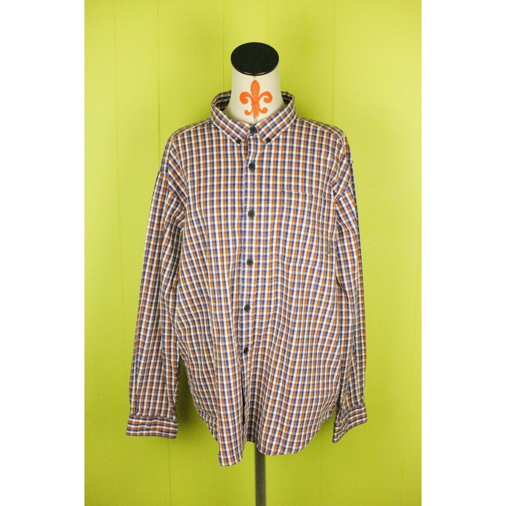Columbia Mens XL Long Sleeve Button Down Shirt Blue/Brown/White Check Cotton Bln